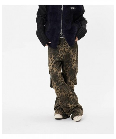 Y2K Leopard Print Pants Casual Loose Beggy Vintage Denim Pants Multi-Pocket Cargo Pants Leopard $17.10 Jeans