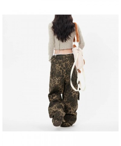 Y2K Leopard Print Pants Casual Loose Beggy Vintage Denim Pants Multi-Pocket Cargo Pants Leopard $17.10 Jeans