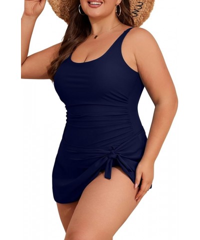 Plus Size Swimdress for Women One Piece Swimsuit Tummy Control Swim Dresses Skirt Bathing Suit Deep Blue $25.95 Swimsuits