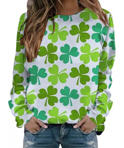 AOXUSM Womens St Patricks Day Sweatshirt Irish Shamrock Printed Pullover Tops Fashion Crewneck Saint Pattys Shirt White $9.61...