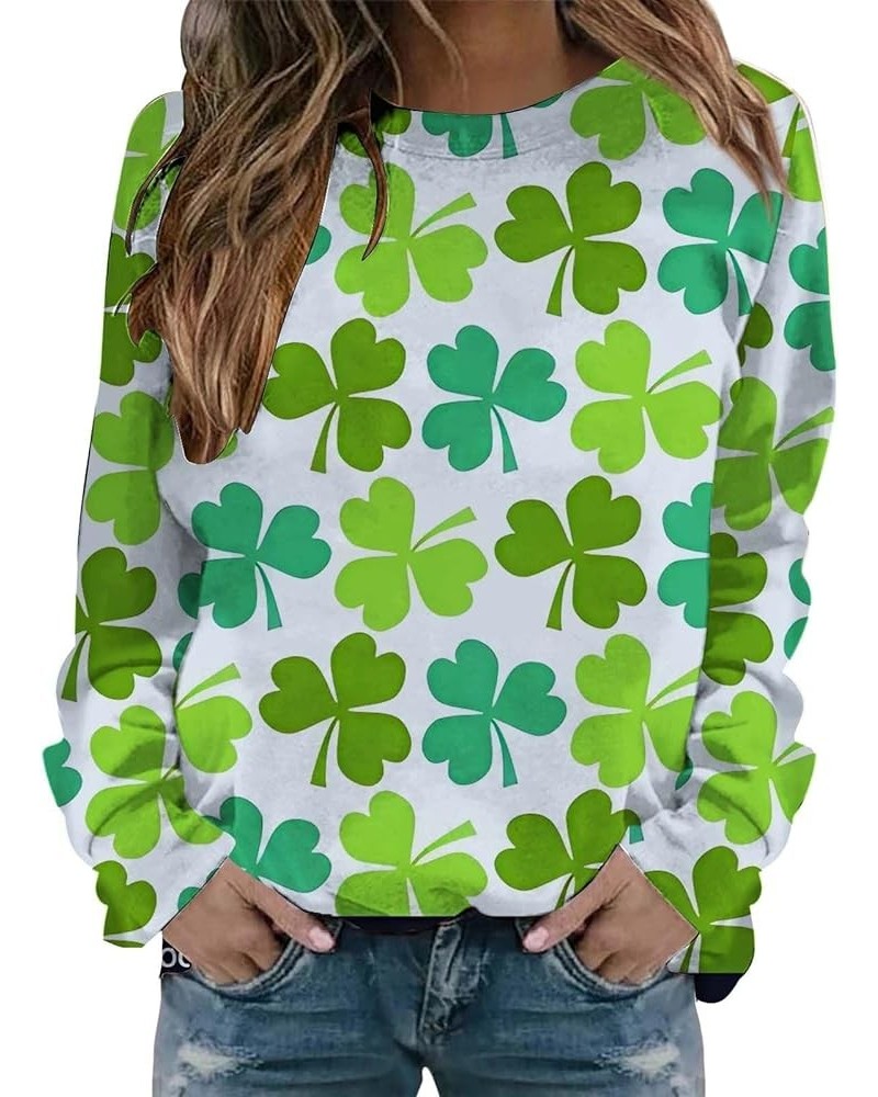 AOXUSM Womens St Patricks Day Sweatshirt Irish Shamrock Printed Pullover Tops Fashion Crewneck Saint Pattys Shirt White $9.61...