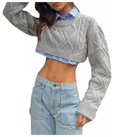 Womens Y2K Knitted Crop Top Color Block Patchwork Long Sleeve Hollow Out Crochet Shrug Sweater Cropped Knitwear B Cable Knit ...