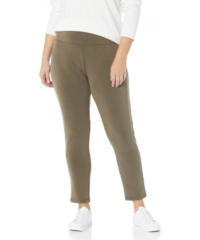 Women's Wide Band Pull on Solid Soft Knit Ankle Legging-No Pockets Dark Olive $17.92 Leggings