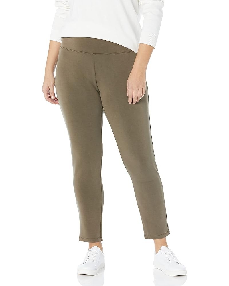 Women's Wide Band Pull on Solid Soft Knit Ankle Legging-No Pockets Dark Olive $17.92 Leggings