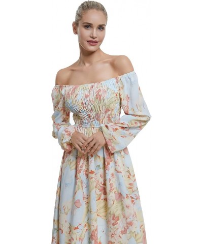 Women's Boho Floral Dresses Long Sleeve Off Shoulder Square Neck Ruffle Smocked Flowy Maxi Dress Red-long $19.60 Dresses