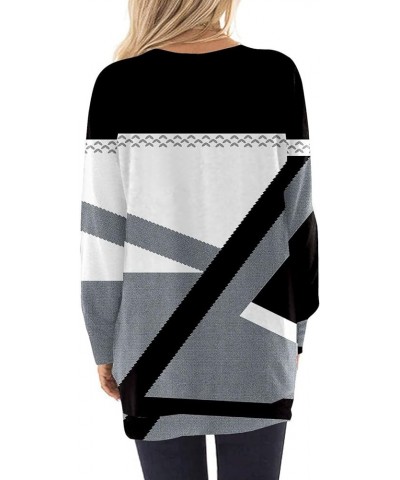 Shirts for Women,Women's Trendy Geometric Print Crewneck Long Blouses with Pockets Casual Loose Long Sleeve Tunic Tee Dark Gr...