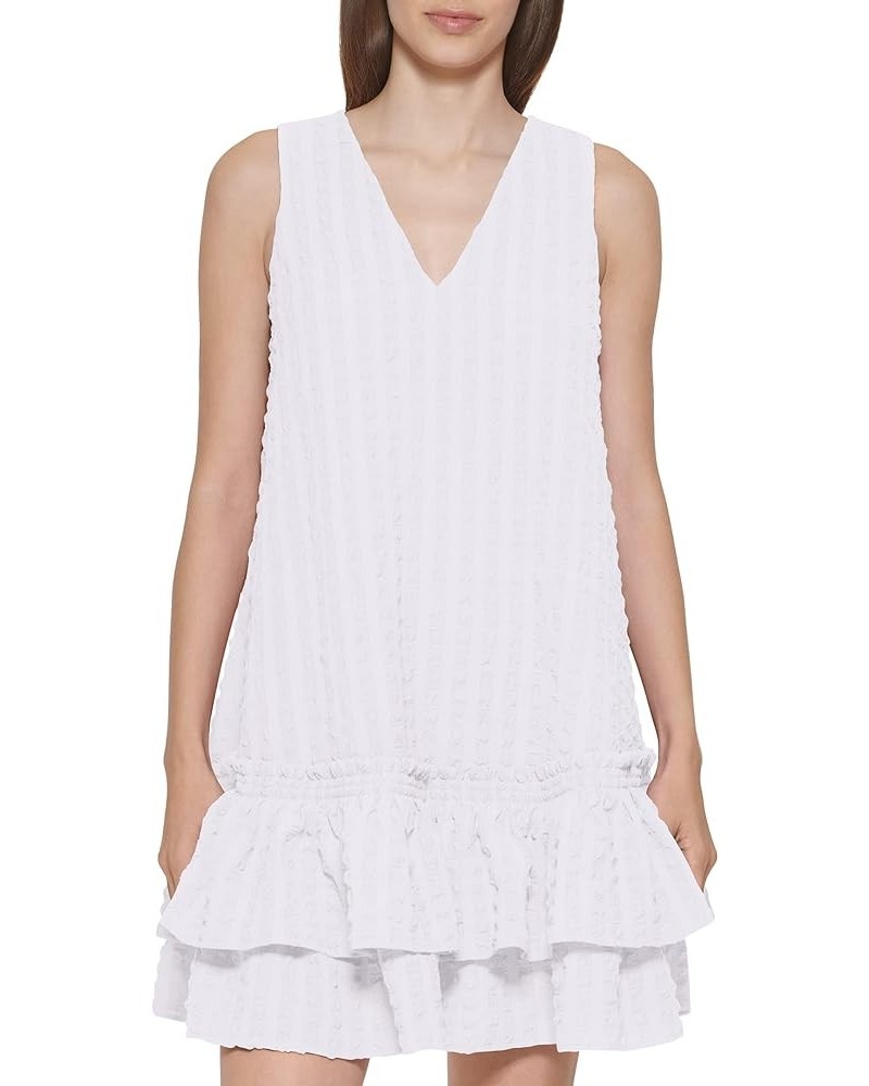 Women's Sleeveless Dress with Side Pleated Ruffle White $11.13 Dresses