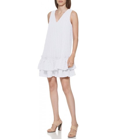 Women's Sleeveless Dress with Side Pleated Ruffle White $11.13 Dresses