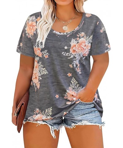 Plus Size T Shirt for Women Short Sleeve Tunic Cross Line Shirts Round Neck Tops Summer Blouse XL-5XL 14-28 3_ Grey Floral $7...