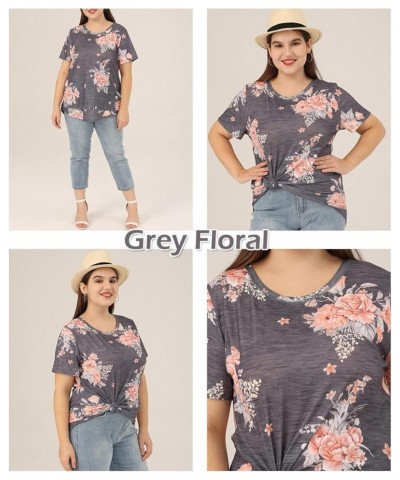 Plus Size T Shirt for Women Short Sleeve Tunic Cross Line Shirts Round Neck Tops Summer Blouse XL-5XL 14-28 3_ Grey Floral $7...