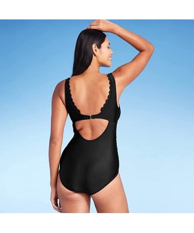 womens Grommet Scallop One Piece Swimsuit Black $17.55 Swimsuits