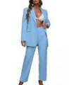 Women's 2 Piece Outfits Solid Button Down Lapel Blazer Jacket with Pants Office Suit Set Light Blue $43.61 Suits