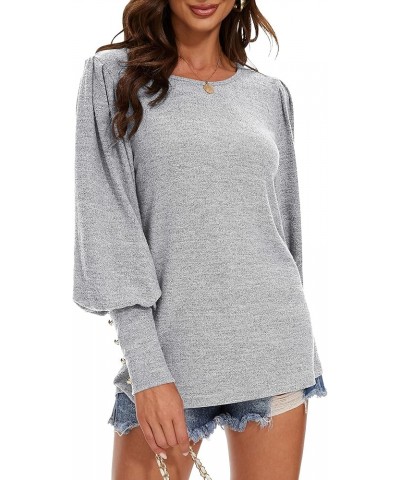 Long Sleeve Tunic Tops for Women Crewneck Curved Hem Button Side Sweaters Winter Dressy Shirts 06-grey $8.54 Tops