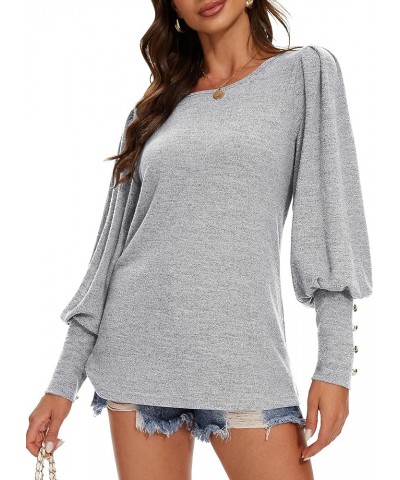 Long Sleeve Tunic Tops for Women Crewneck Curved Hem Button Side Sweaters Winter Dressy Shirts 06-grey $8.54 Tops