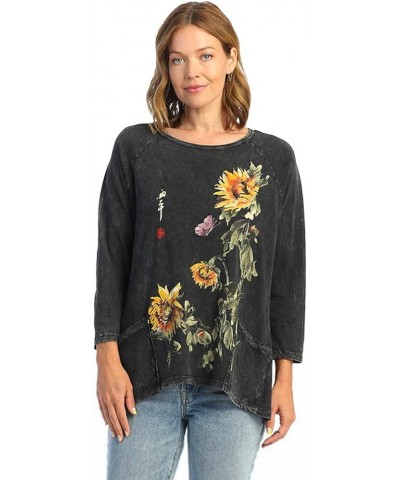 Women's Coloring Mineral Washed Patch Pocket Cotton Tunic Sun Date Black $35.26 Tops