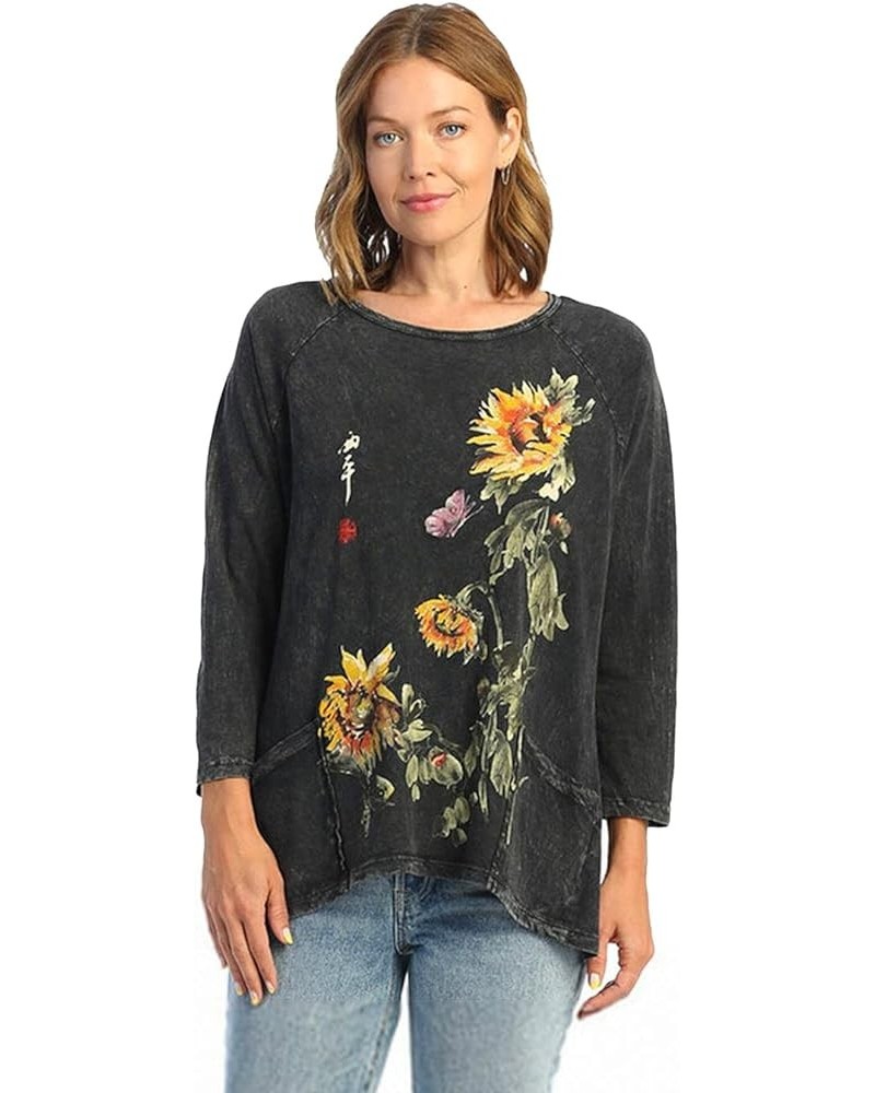 Women's Coloring Mineral Washed Patch Pocket Cotton Tunic Sun Date Black $35.26 Tops