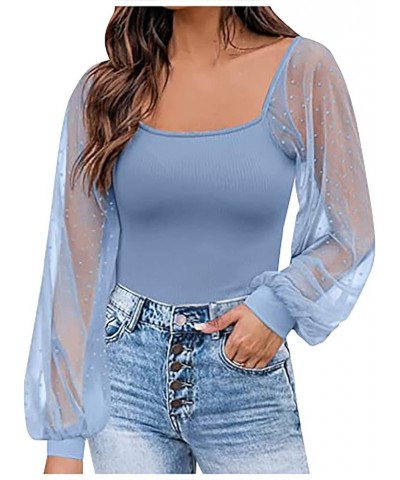 Womens Square Neck Top Ribbed Knitted Long Sleeve Slim Fitted Pullover Tunic Tops 03-blue $10.00 Tops