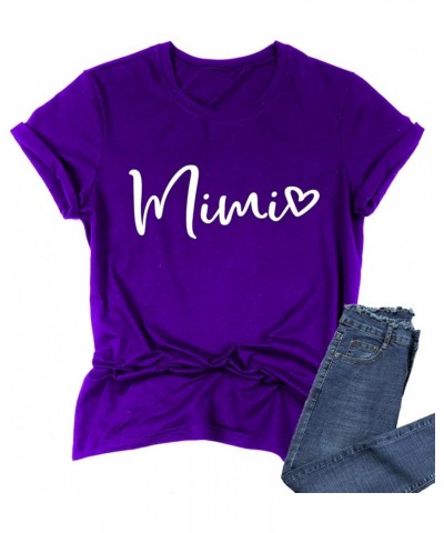 Womens Mimi Heart T Shirt Cute Letter Print Short Sleeve Graphic Tees Purple $10.63 T-Shirts