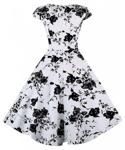 Women's Cocktail Party Dress Cap Sleeve 1950 Retro Swing Dress with Pockets Z-white Floral $14.35 Dresses