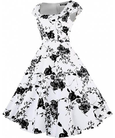 Women's Cocktail Party Dress Cap Sleeve 1950 Retro Swing Dress with Pockets Z-white Floral $14.35 Dresses