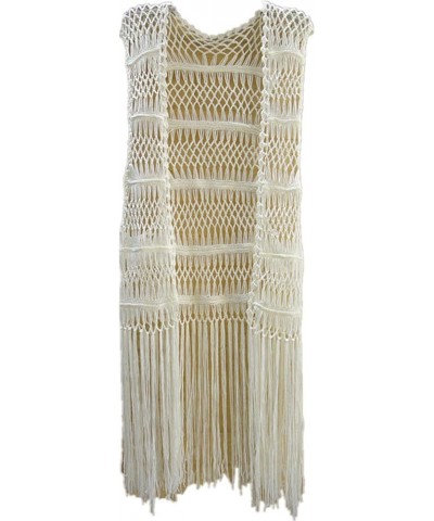 Long Fringe Crochet Vest Bikini Cover up Hippie Summer Beachwear Off-white $15.66 Swimsuits