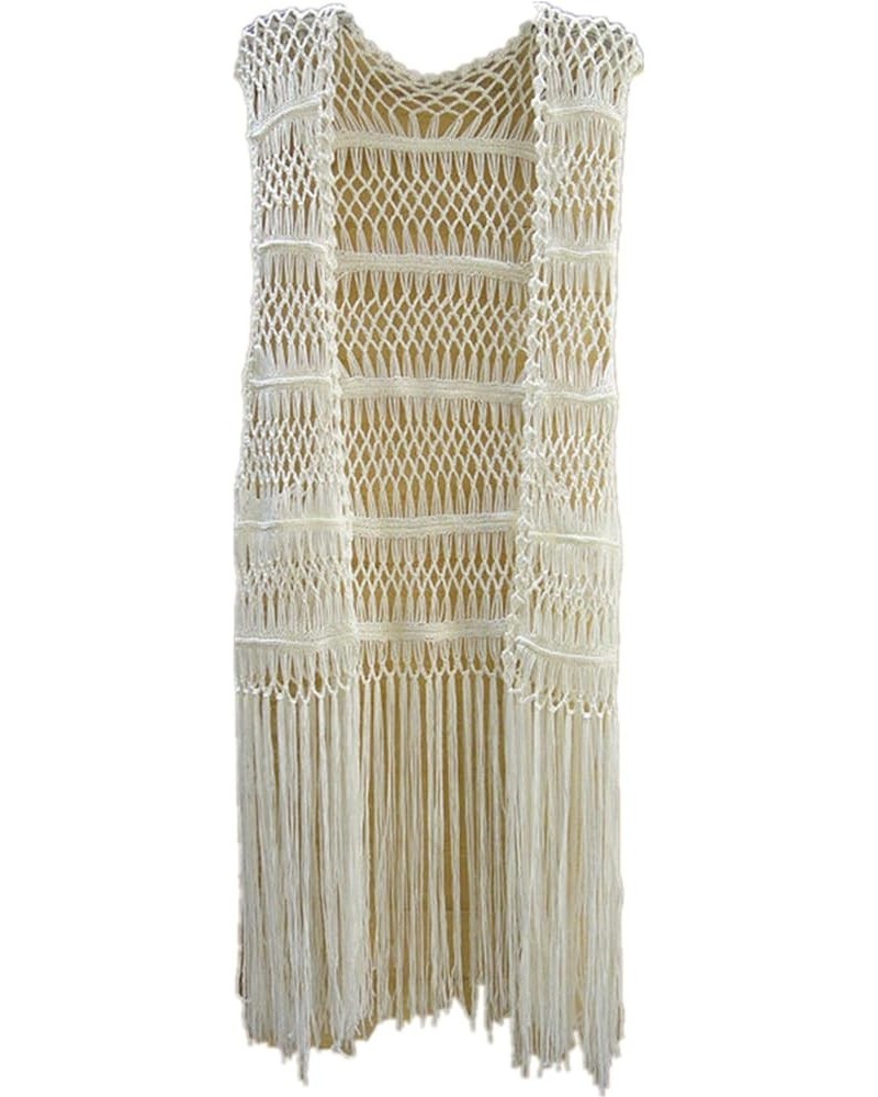 Long Fringe Crochet Vest Bikini Cover up Hippie Summer Beachwear Off-white $15.66 Swimsuits