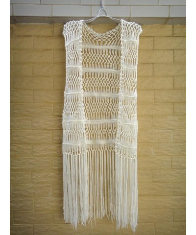 Long Fringe Crochet Vest Bikini Cover up Hippie Summer Beachwear Off-white $15.66 Swimsuits