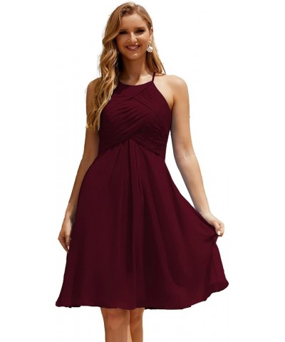 Halter Chiffon Bridesmaid Dress Short Cocktail Formal Homecoming Dresses for Juniors Burgundy $43.70 Dresses