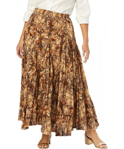 Women's Plus Size Elastic Waist Cotton Flowing Maxi Crinkled Skirt Chocolate Circle Dye $28.98 Skirts