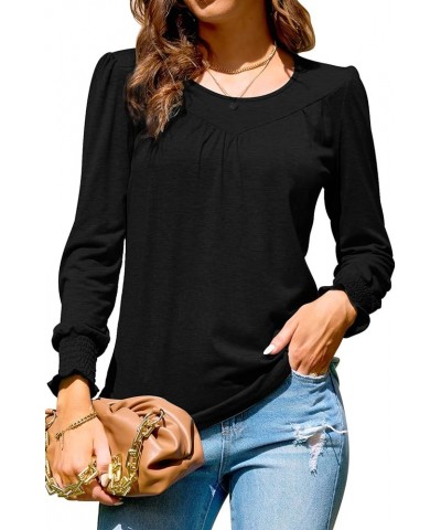 Womens Casual Long Sleeve Round Neck Tunic Tops Comfy Ruffle Cuffs Curved Hem Pleated Blouses T Shirt Slim Fit X01-1 $14.74 Tops