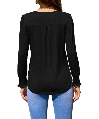 Womens Casual Long Sleeve Round Neck Tunic Tops Comfy Ruffle Cuffs Curved Hem Pleated Blouses T Shirt Slim Fit X01-1 $14.74 Tops