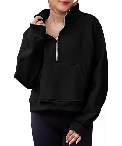 Women Stand Collar 1/4 Zip Up Warm Sweatshirt Long Sleeve Loose Pullover Fleece Hoodie Blouse Top Black $15.40 Hoodies & Swea...