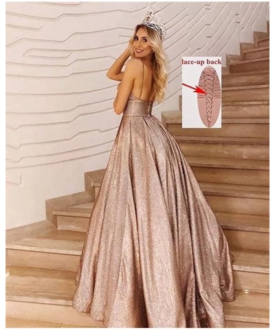 Women's Long Glitter Prom Dresses V Neck Backless Formal Evening Gown with Pockets RPM223 Purple $45.89 Dresses