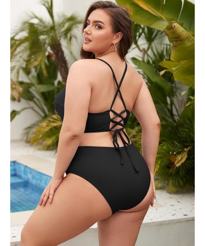 Plus Size Twist High Waisted Bikini Sets for Women Push Up Bikini Swimsuits Tummy Control 2 Piece Bathing Suit Solid:black $1...