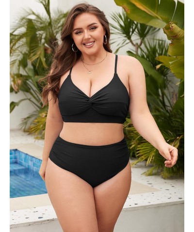 Plus Size Twist High Waisted Bikini Sets for Women Push Up Bikini Swimsuits Tummy Control 2 Piece Bathing Suit Solid:black $1...