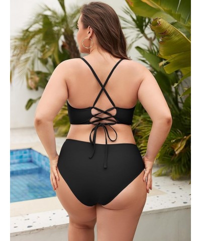 Plus Size Twist High Waisted Bikini Sets for Women Push Up Bikini Swimsuits Tummy Control 2 Piece Bathing Suit Solid:black $1...