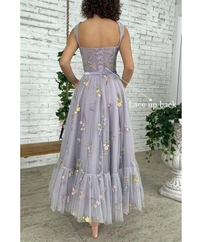 Tulle Flower Embroidery Prom Dresses Spaghetti Strap Fairy Ruched Formal Dresses Evening Party Gowns 2024 Purple $28.60 Dresses