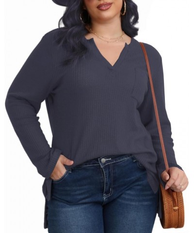 Plus Size Tops for Women Casual Trendy Fall, V Neck Waffle Knit Long Sleeve Shirts, Loose Fit XL-5XL. Grey $13.99 Tops