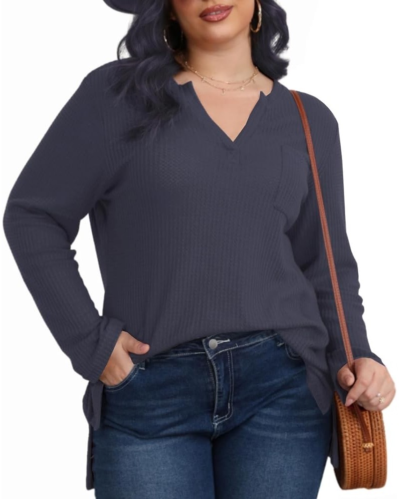 Plus Size Tops for Women Casual Trendy Fall, V Neck Waffle Knit Long Sleeve Shirts, Loose Fit XL-5XL. Grey $13.99 Tops