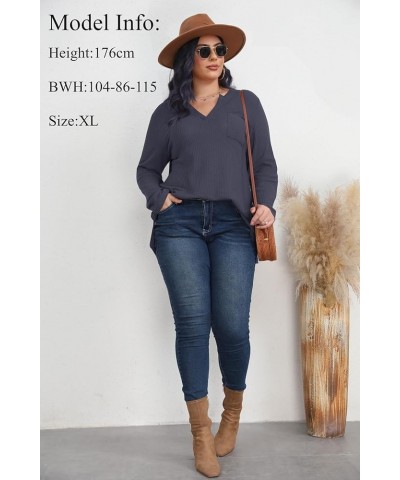 Plus Size Tops for Women Casual Trendy Fall, V Neck Waffle Knit Long Sleeve Shirts, Loose Fit XL-5XL. Grey $13.99 Tops