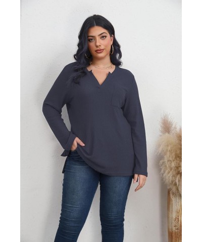 Plus Size Tops for Women Casual Trendy Fall, V Neck Waffle Knit Long Sleeve Shirts, Loose Fit XL-5XL. Grey $13.99 Tops