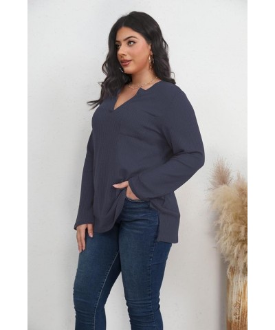 Plus Size Tops for Women Casual Trendy Fall, V Neck Waffle Knit Long Sleeve Shirts, Loose Fit XL-5XL. Grey $13.99 Tops