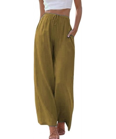 Women's Cotton Linen High Waist Wide Leg Pants Summer Beach Palazzo Pant Flowy Drawstring Trouser AP4 Camel $11.04 Pants