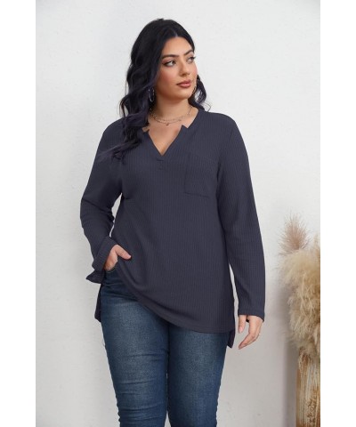 Plus Size Tops for Women Casual Trendy Fall, V Neck Waffle Knit Long Sleeve Shirts, Loose Fit XL-5XL. Grey $13.99 Tops