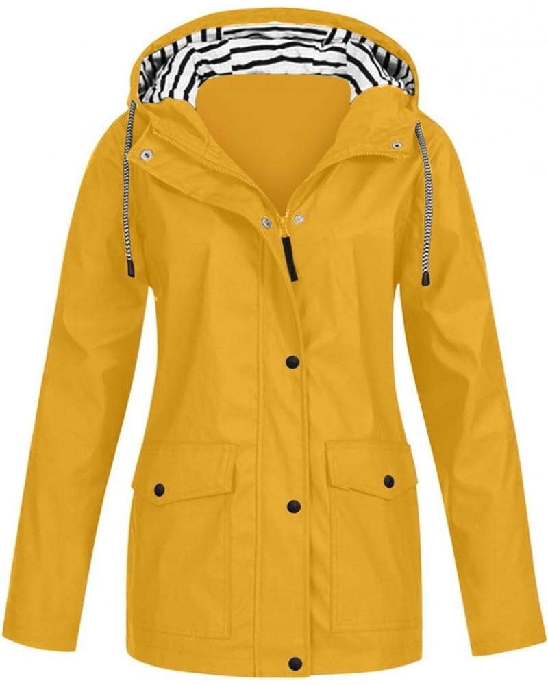 Women's Raincoats Windbreaker Rain Jacket Plus Size Waterproof Lightweight Outdoor Hooded Trench Coats with Pockets 08-yellow...