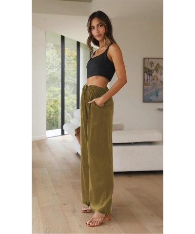 Women's Cotton Linen High Waist Wide Leg Pants Summer Beach Palazzo Pant Flowy Drawstring Trouser AP4 Camel $11.04 Pants