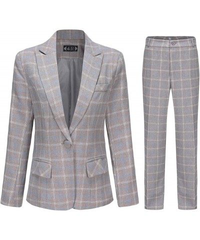 Women's Business Plaid 2 Piece Suit Set Lady 1 Button Office Blazer Jacket and Pants for Work Grey $30.00 Suits