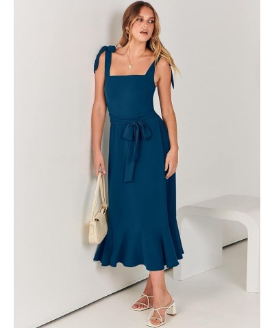 Women's Elegant Bridesmaid Dresses Square Neck Ruffle Slit Hem Midi Formal Dress for Wedding Guest Cocktail Party Deep Blue $...