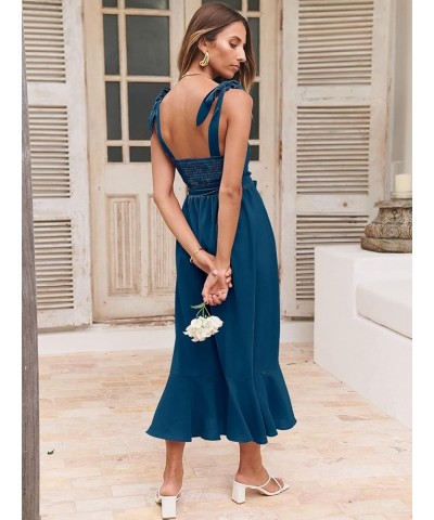 Women's Elegant Bridesmaid Dresses Square Neck Ruffle Slit Hem Midi Formal Dress for Wedding Guest Cocktail Party Deep Blue $...