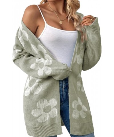 Womens Long Sleeve Floral Print Cardigan Sweaters Casual V Neck Button Cute Daisy Knit Cardigan Sweater Outfits Tops R2 $16.7...